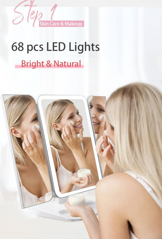 Trifold LED Makeup Mirror With Light Vanity Mirror